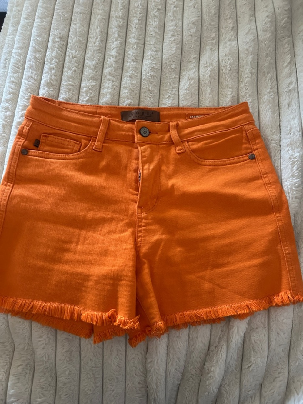 Judy Blue Bold Orange Frayed Hem Denim Shorts